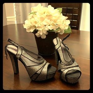 Black and sparkly silver heels